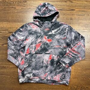 AFTCO Mossy Oak Reaper Fishing Hoodie Mens Large Red Grey Camo Kangaroo Pocket